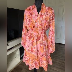 Lauren Conrad Women’s Floral Long Sleeve Ruffled Mini Dress Size XS Boho